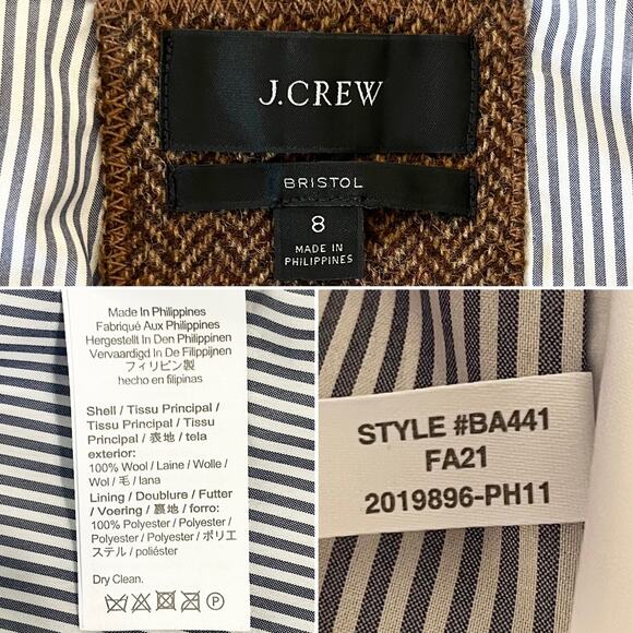 J.Crew Bristol Double Breasted Blazer Jacket Herringbone Wool Brown Size 8 - Picture 4 of 10